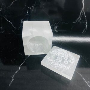 Selenite Square Box Tree of Life Engrave